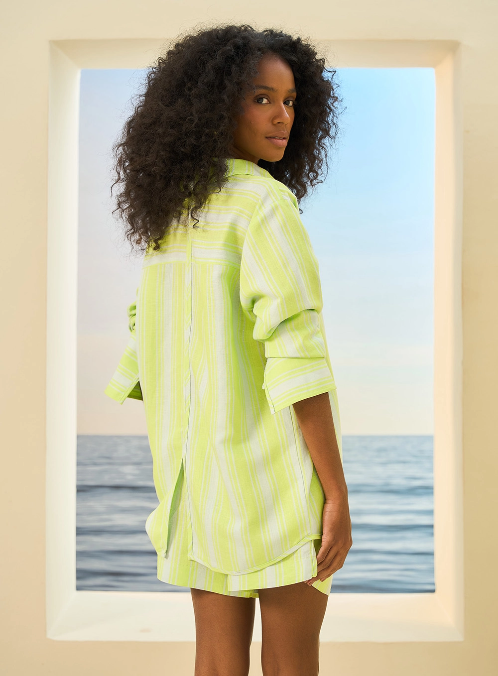 Camisa Feminina Linho Listrada Estampa 3