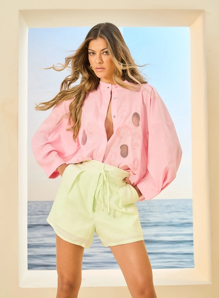 Camisa Feminina Linho Bordada