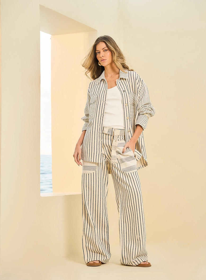 Camisa Feminina De Sarja Listrada Oversized Estampa 4