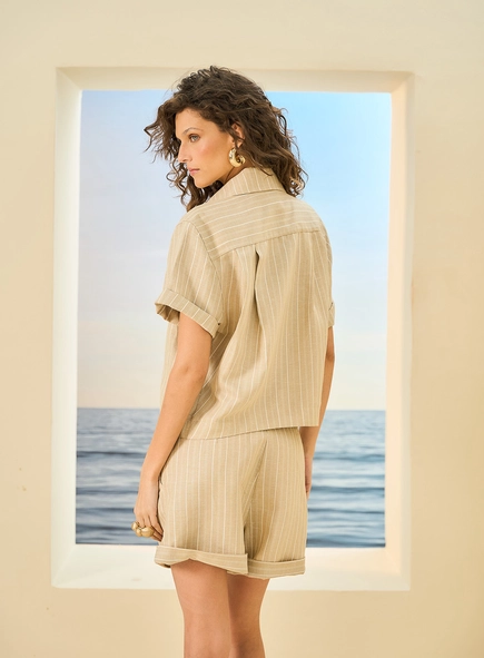 Camisa Feminina Linho Listrada