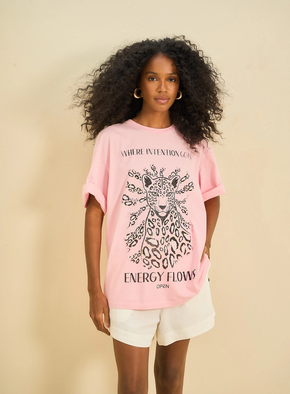 Camiseta Feminina Oversized Estampada Rosa 1
