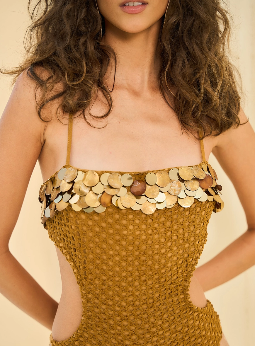 Body Feminino Com Paetês Marrom 3