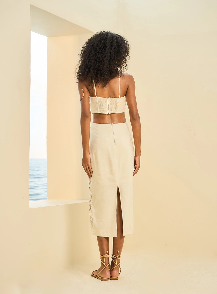 Vestido Feminino Midi Com Detalhes Bege 2