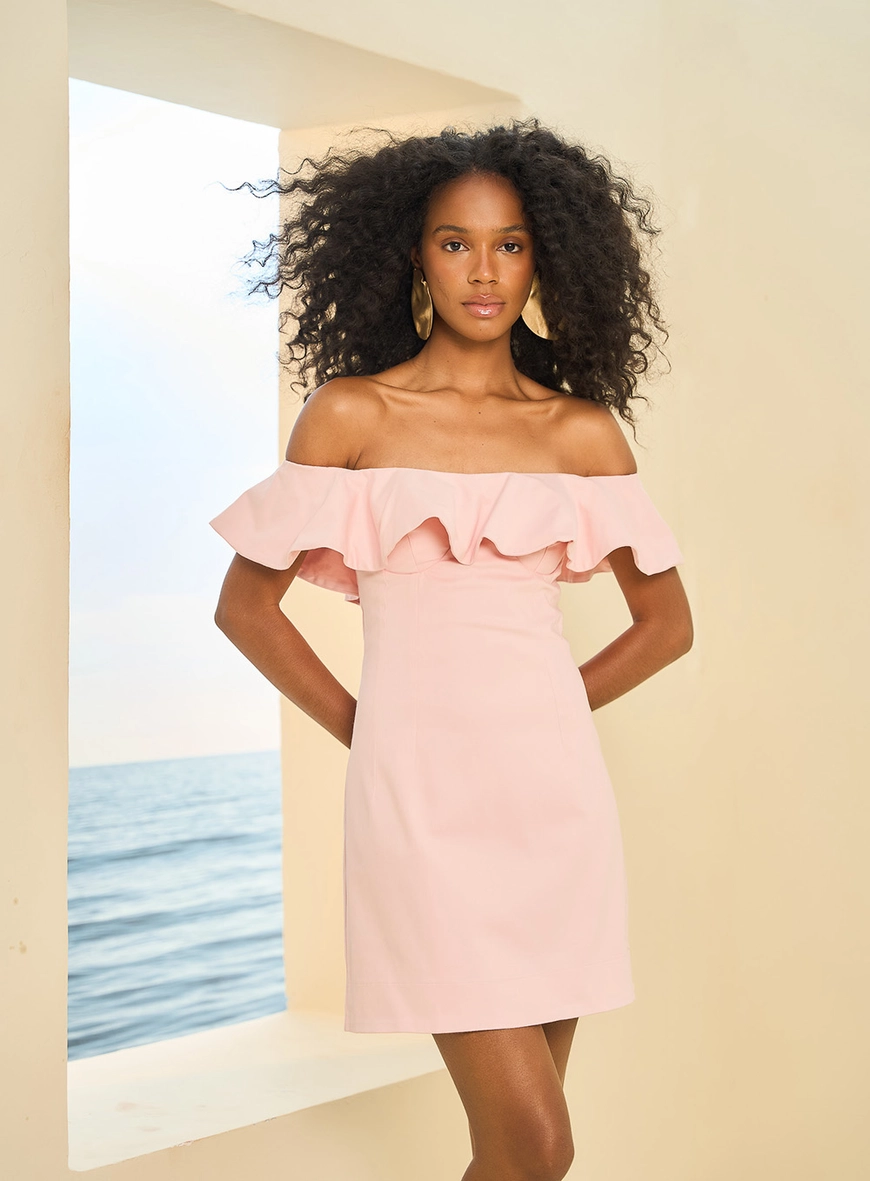 Vestido Feminino Tubinho Com Babados Rosa 1