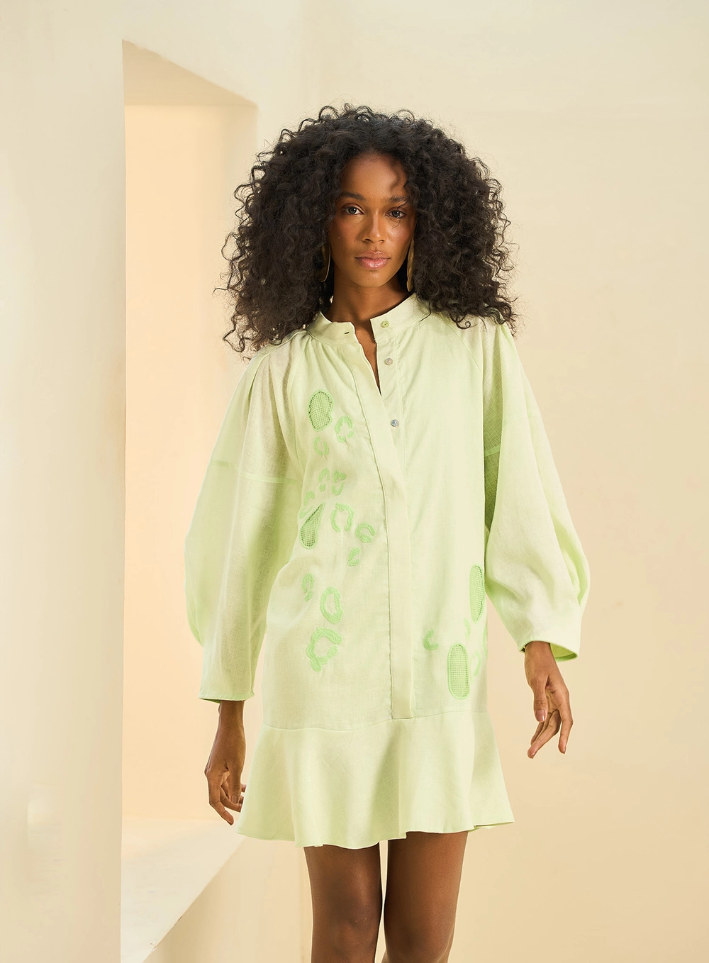 Vestido Feminino Curto Com Detalhes Bordados Verde 1