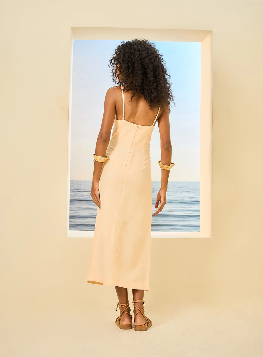 Vestido Feminino Midi Com Amarração Laranja 2