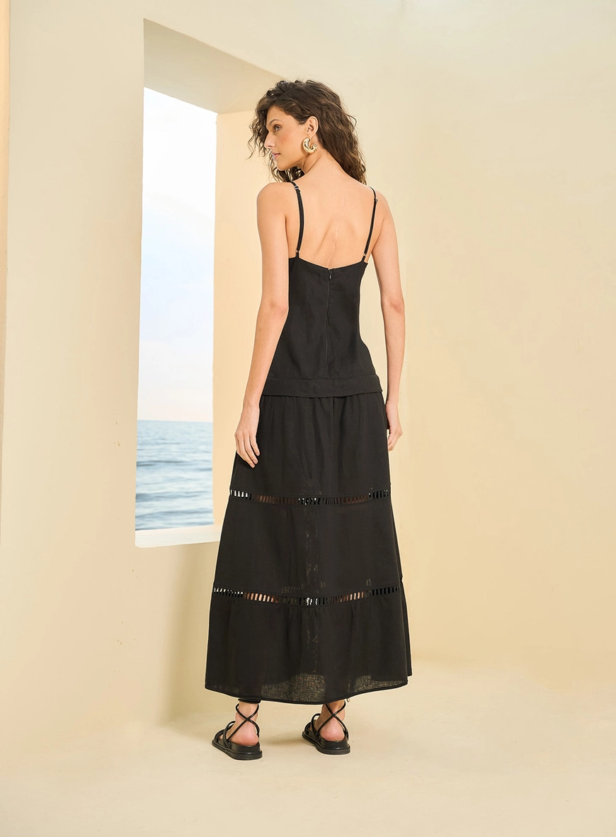 Vestido Longo Com Detalhes Preto 2