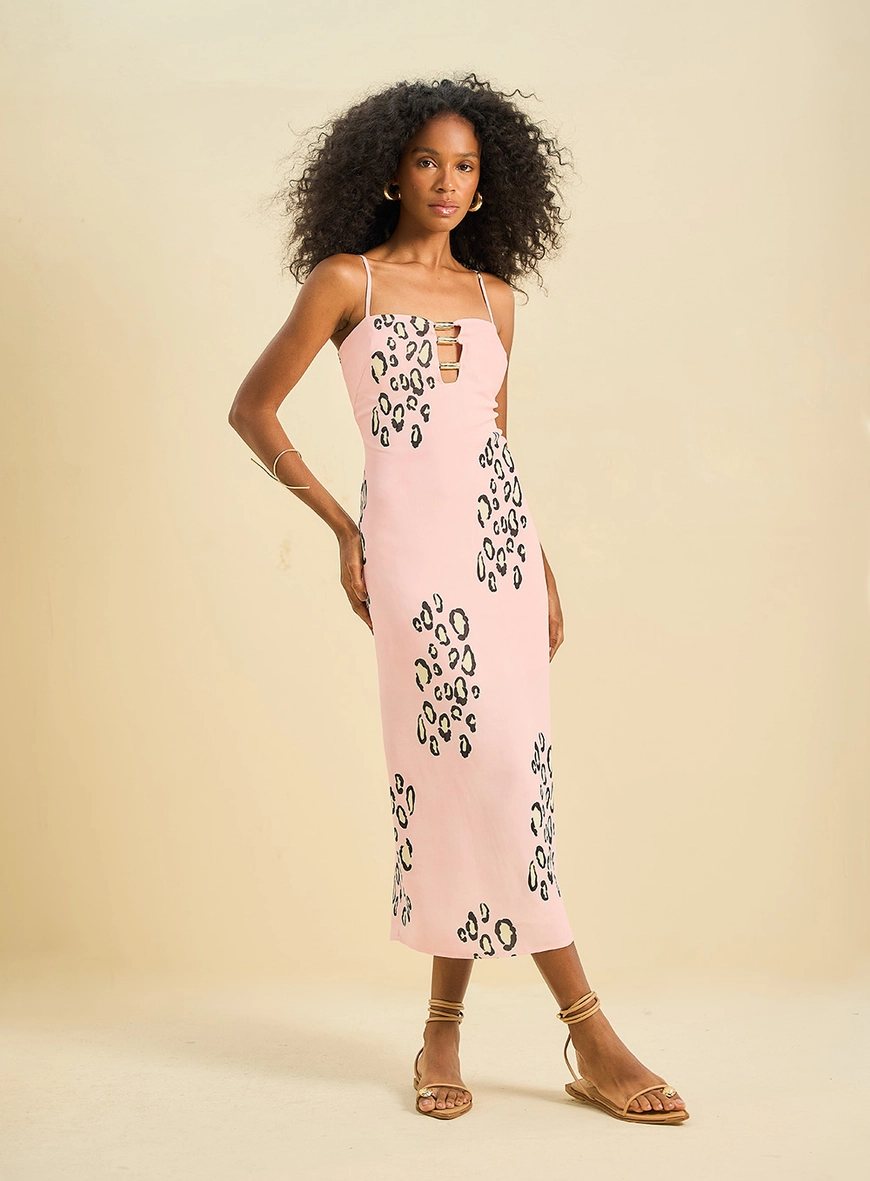 Vestido Midi Estampado Com Detalhe Estampa 1