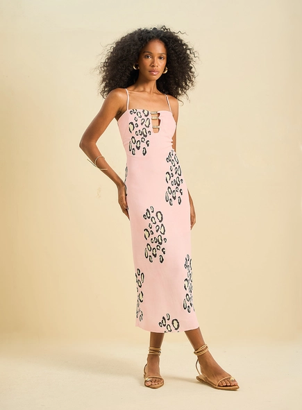 Vestido Midi Estampado Com Detalhe