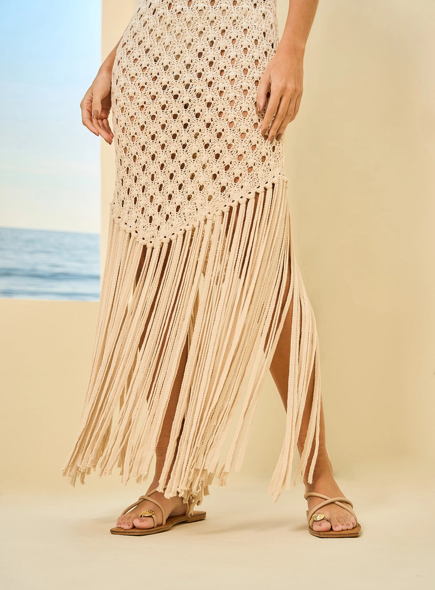 Vestido Longo Em Crochê Com Franjas Off 3