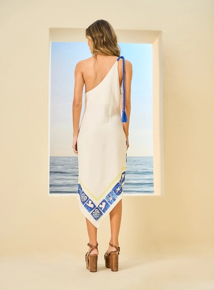 Vestido Midi De Um Ombro Só Estampado