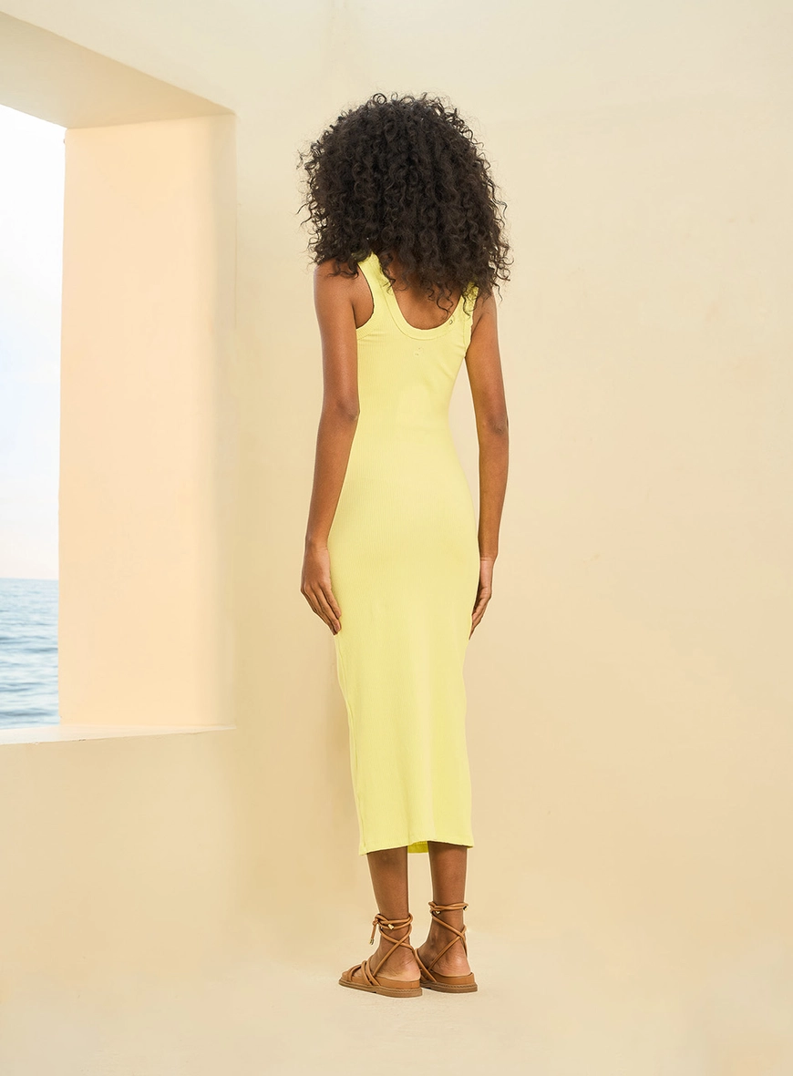 Vestido Midi Canelado Amarelo 2