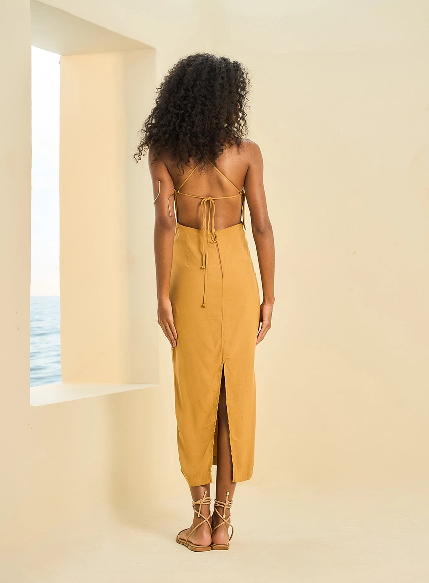 Vestido Midi De Alças Com Aplicações Marrom 2