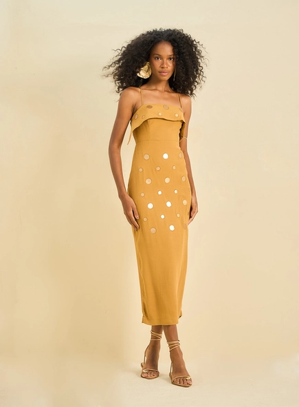 Vestido Midi De Alças Com Aplicações