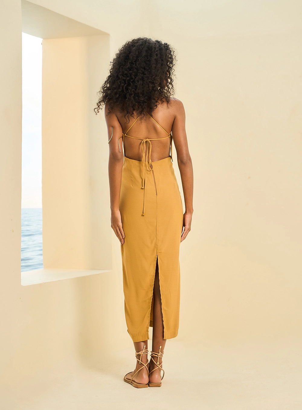 Vestido Midi De Alças Com Aplicações Marrom 2