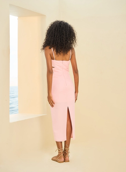 Vestido Midi De Alças Com Busto Drapeado