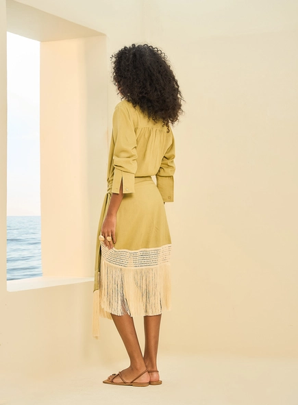 Vestido Chemise Com Saia Pareô De Franjas