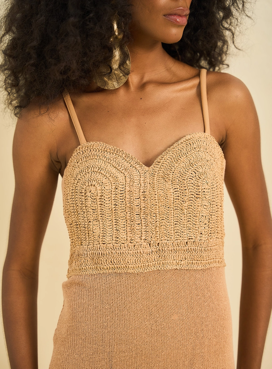 Vestido Basic Comfort Com Transparência Bege Bear 3