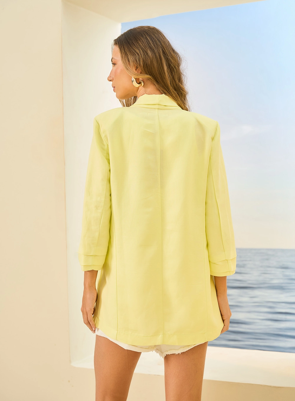 Blazer Basic Comfort Com Ombreiras Amarelo 2