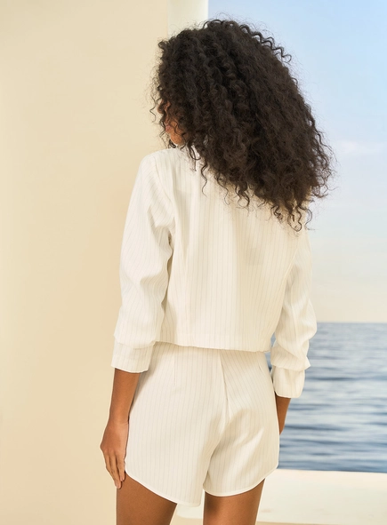 Blazer Feminino Com Listras Encurtado