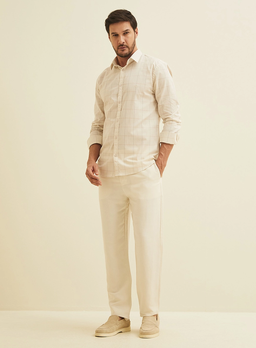 Calça Reta Masculina Em Linho Bege