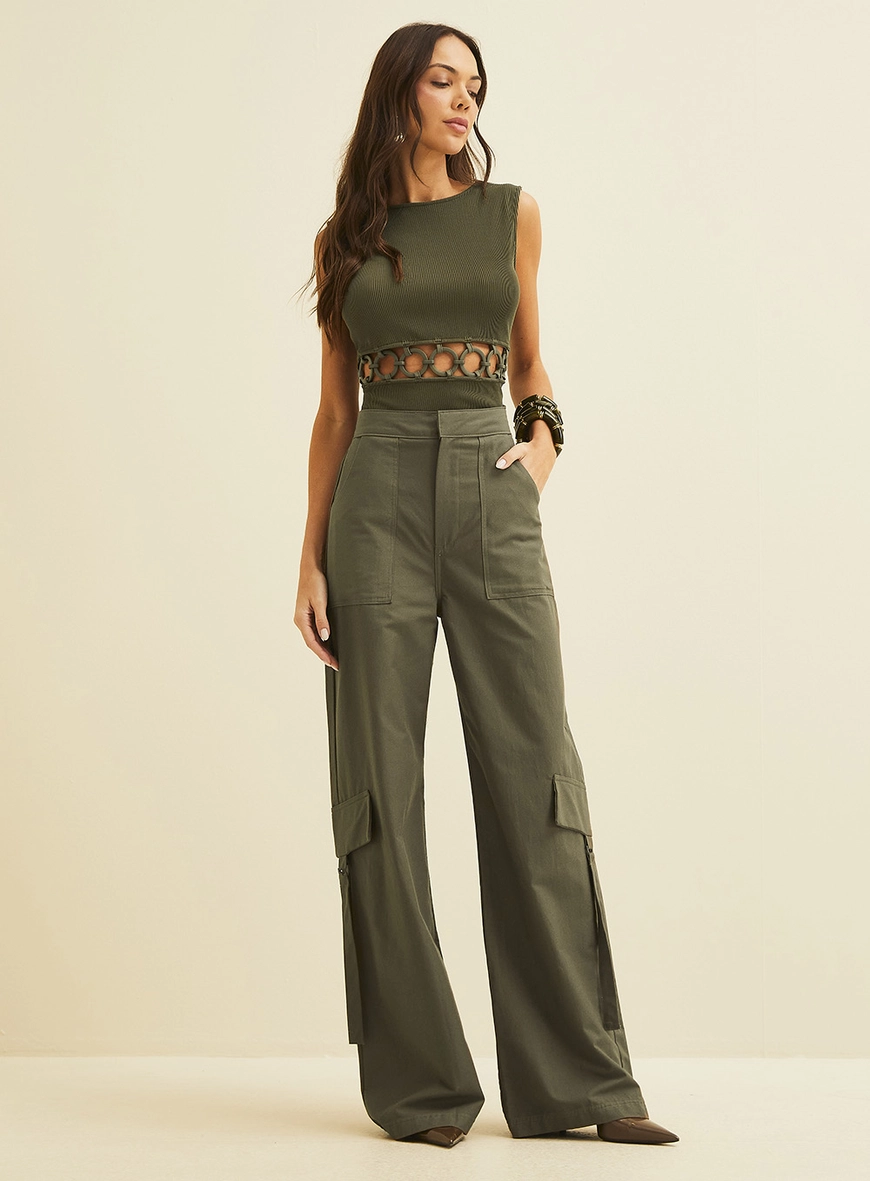 Calça Semi Bag Com Bolsos Cargo Verde Biosphere