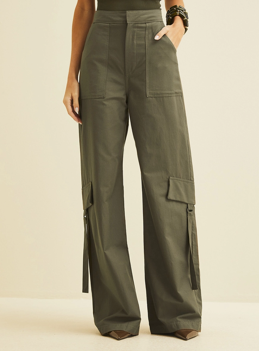 Calça Semi Bag Com Bolsos Cargo Verde Biosphere