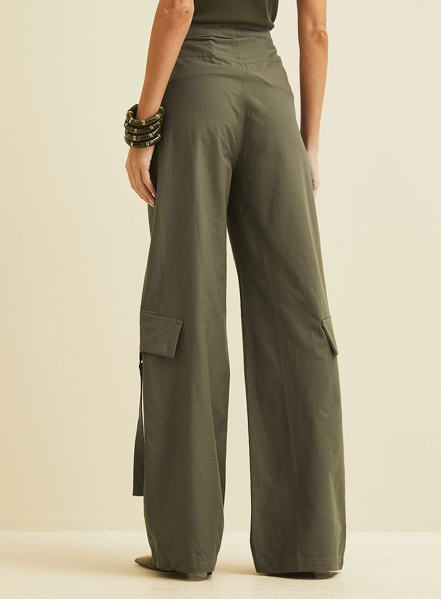 Calça Semi Bag Com Bolsos Cargo Verde Biosphere
