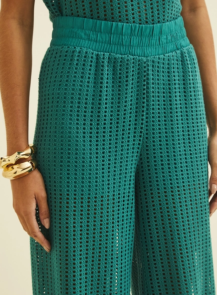 Calça Ampla Em Tricô Com Cós Elástico