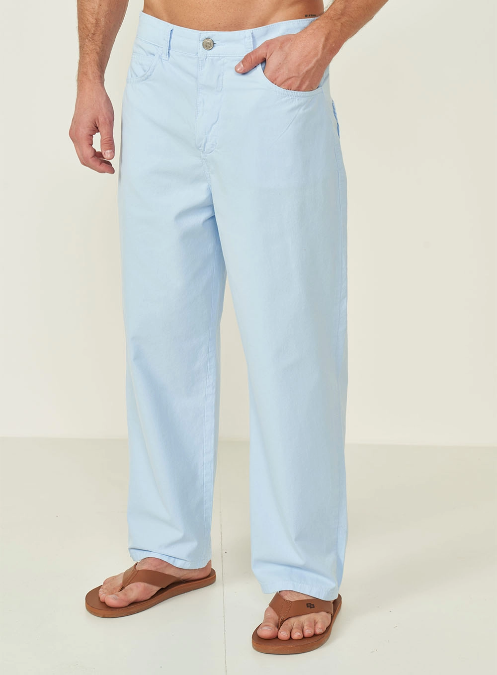 Calça Em Sarja Loose Fit Azul Tranquile Blue