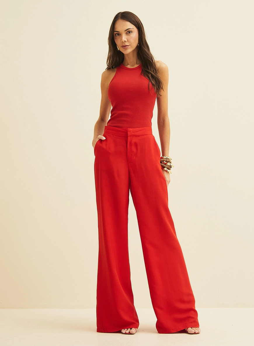 Calça Em Alfaiataria Ampla Vermelho