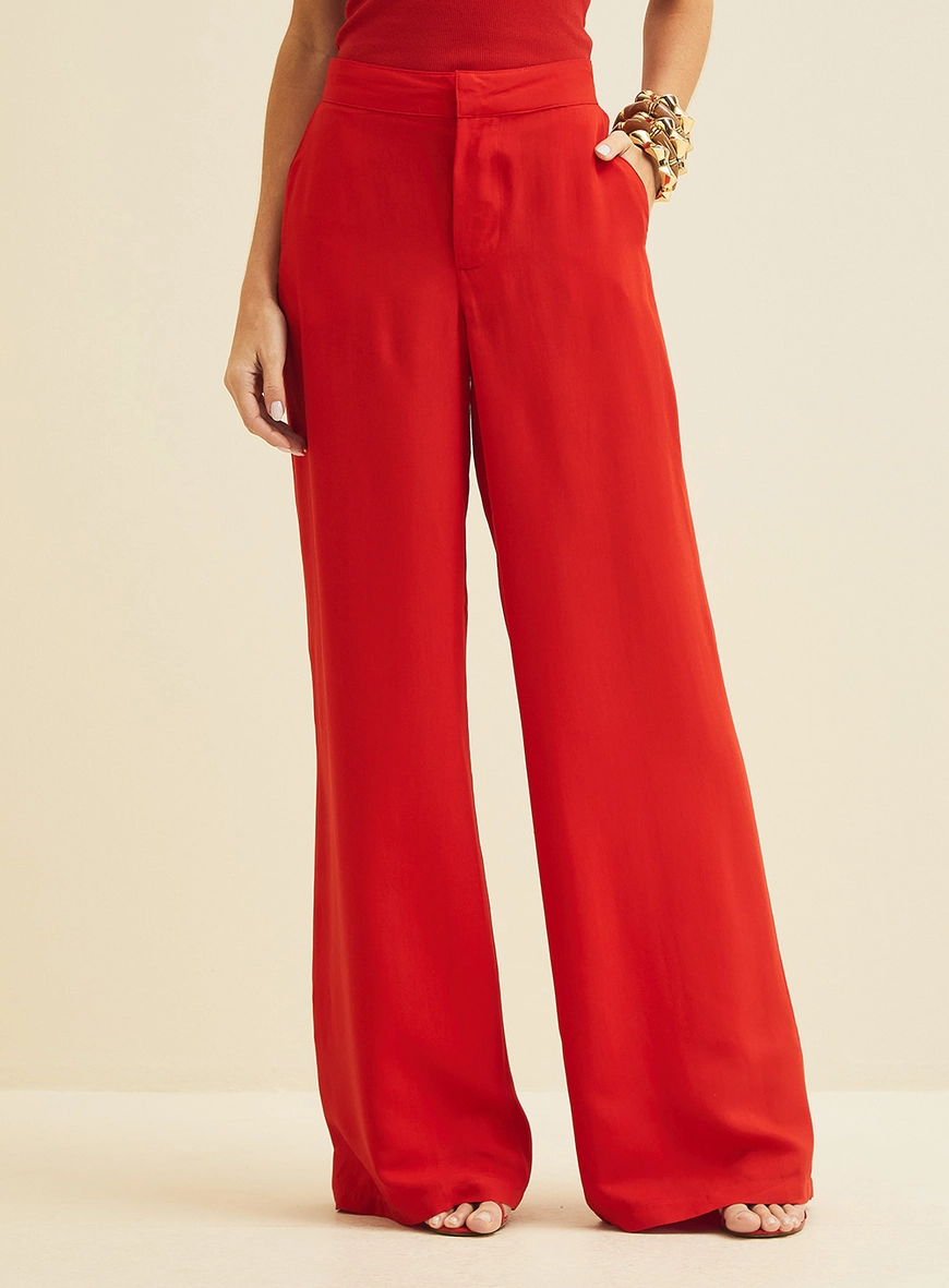 Calça Em Alfaiataria Ampla Vermelho