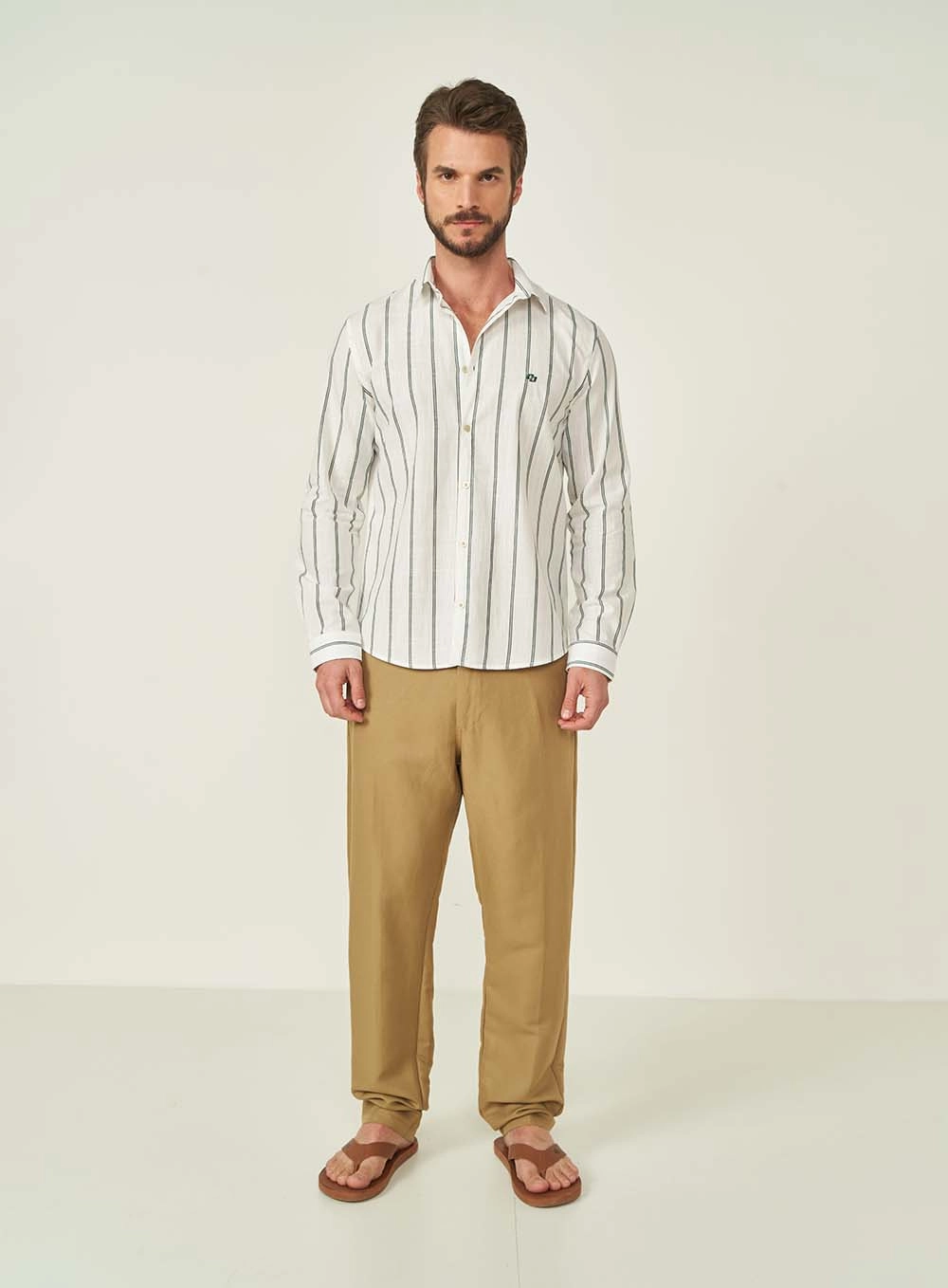 Calça Masculina Com Linho Bege