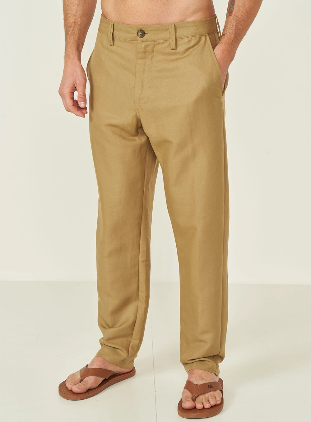 Calça Masculina Com Linho Bege