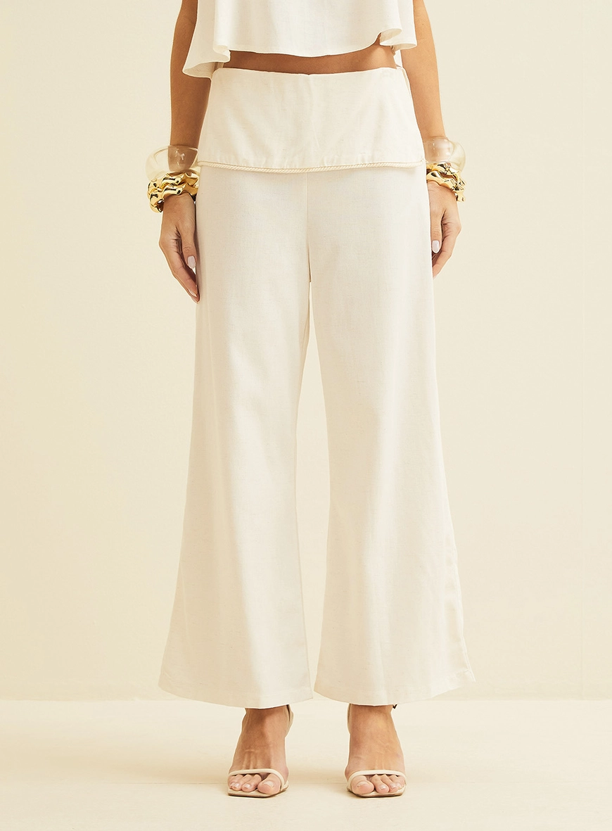 Calça Ampla Cropped Em Linho Off Shell