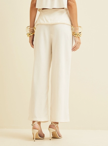 Calça Ampla Cropped Em Linho