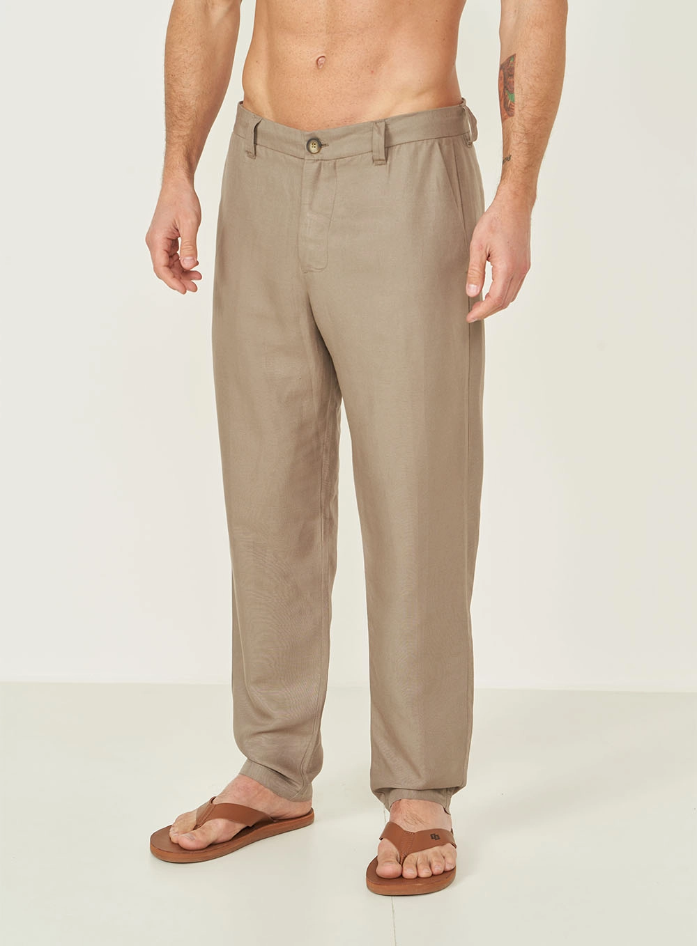 Calça Kein Com Linho Bege Cinzas