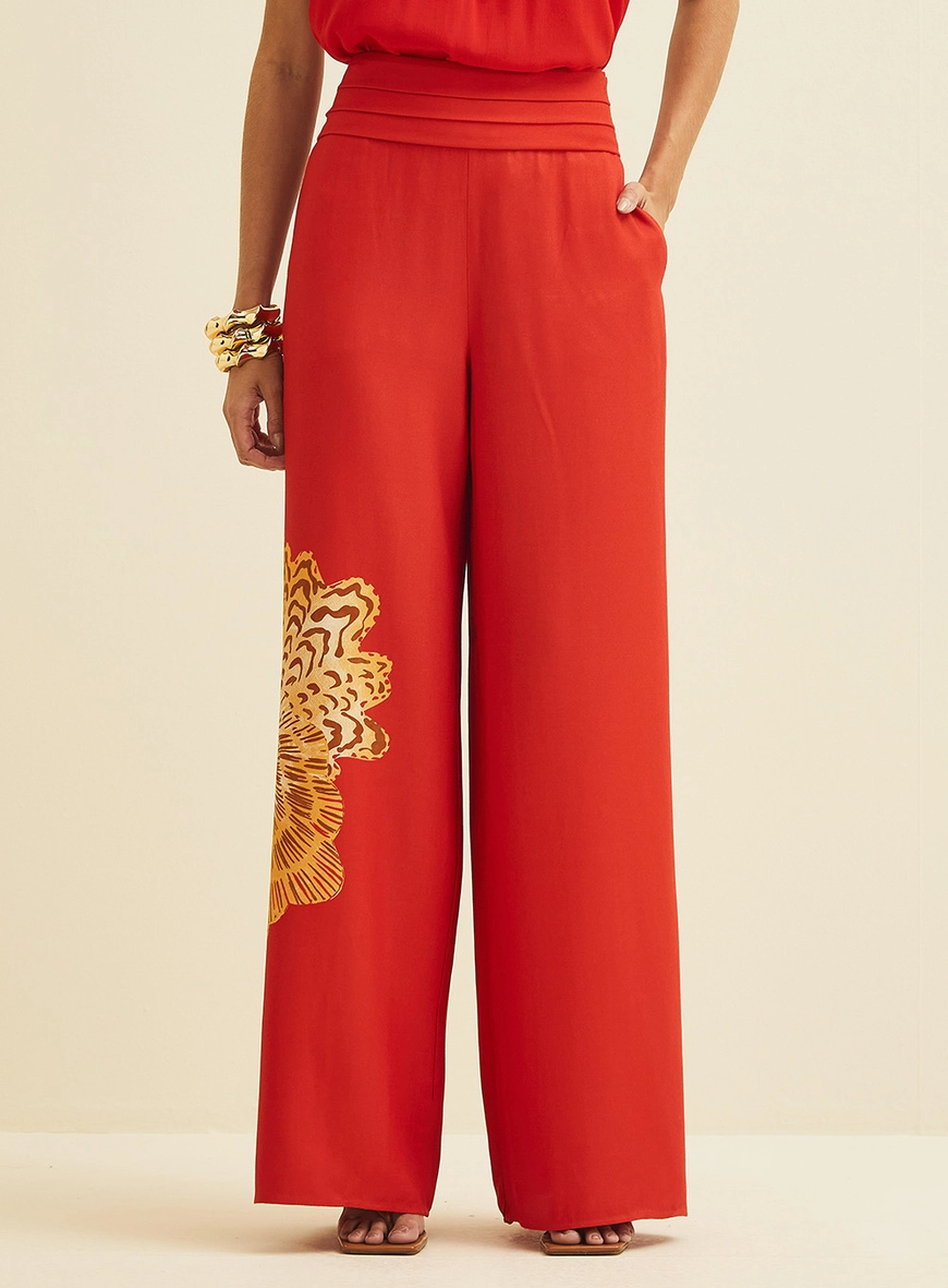 Calça Ampla Com Estampa Vermelho