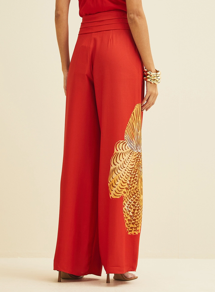 Calça Ampla Com Estampa Vermelho