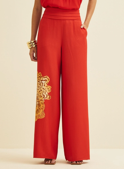 Calça Ampla Com Estampa