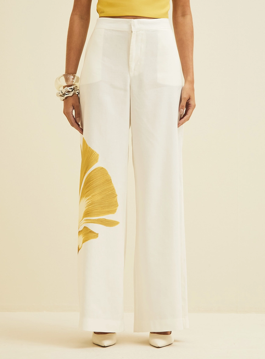 Calça Em Linho Com Estampa Estampados