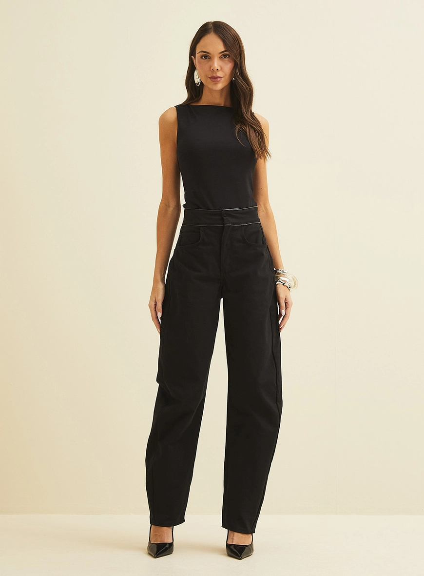 Calça Em Sarja Barril Preto