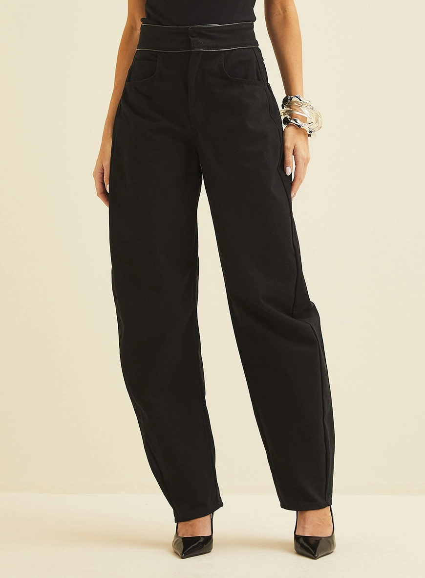 Calça Em Sarja Barril Preto