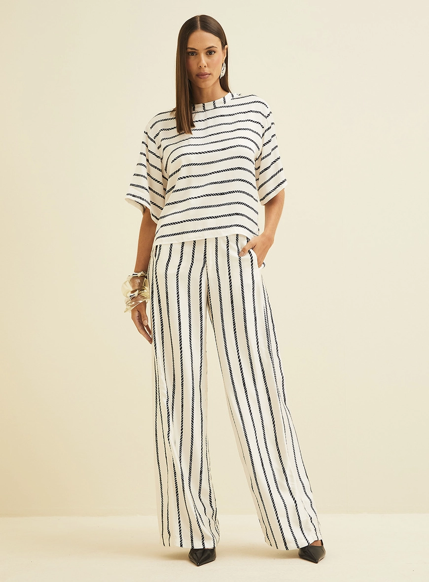 Calça Feminina Ampla Listrada Estampados