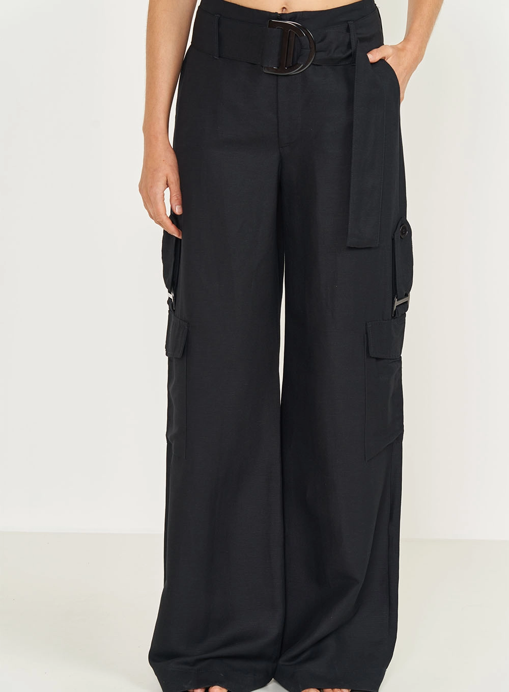 Calça Linho Com Cinto Preto