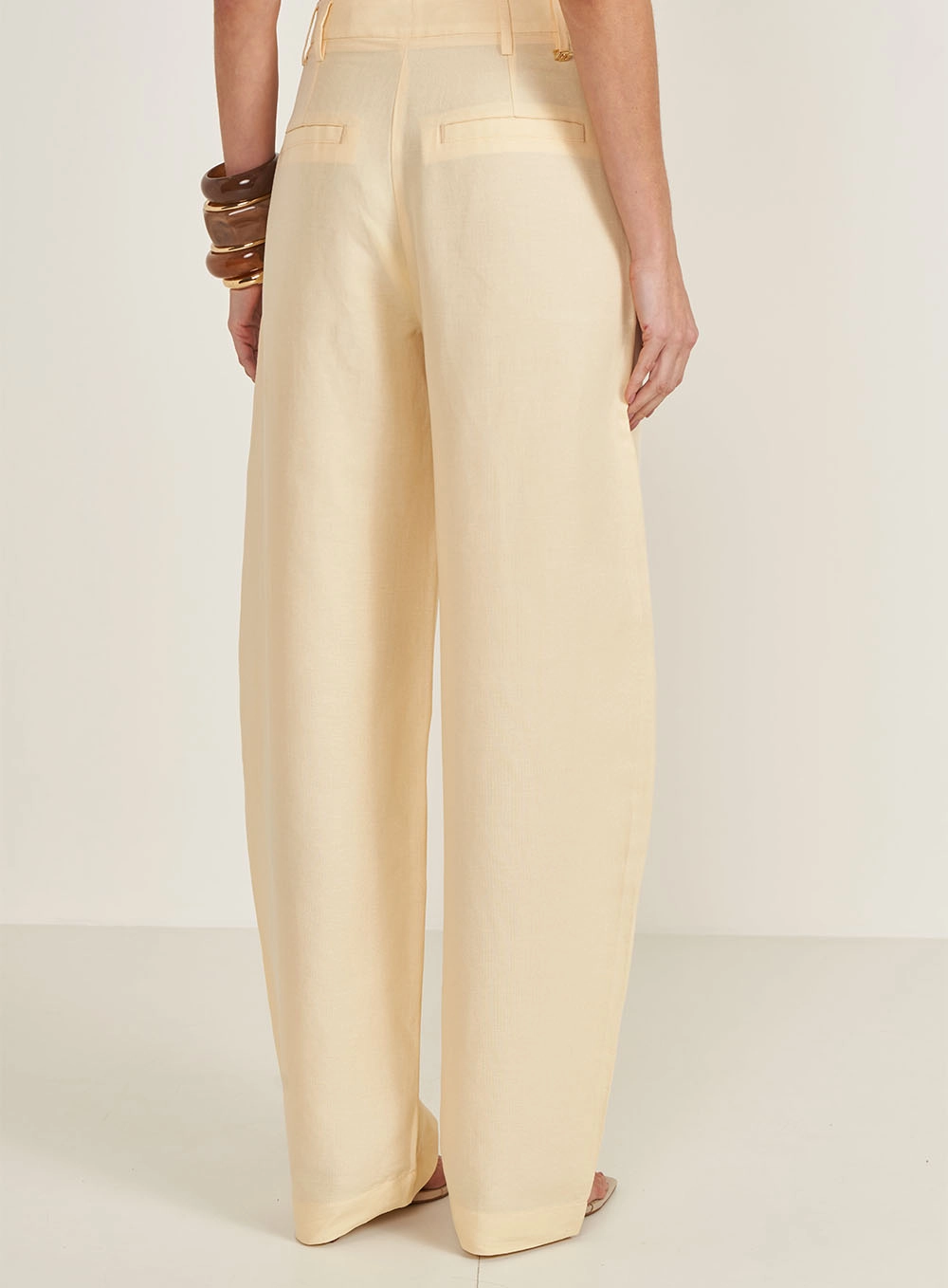Calça Ampla Alfaiataria Barril Bege