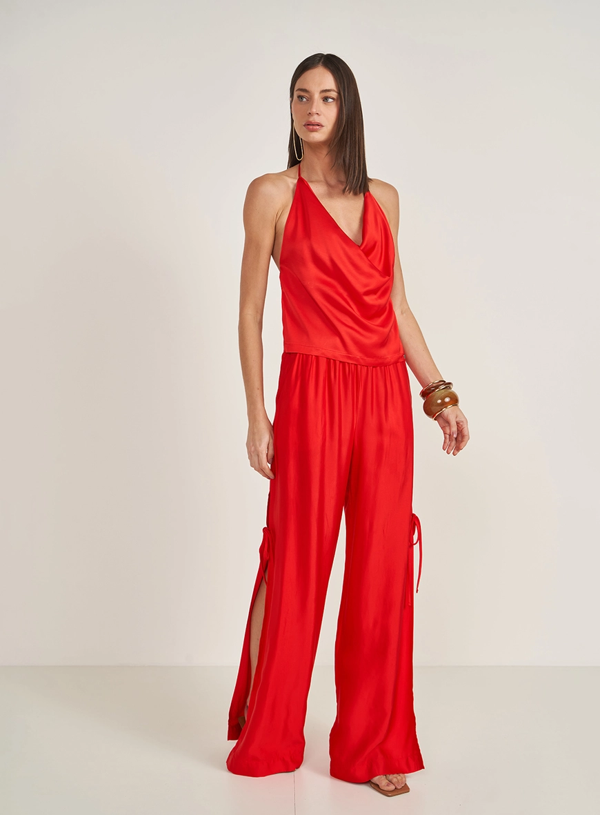 Calça Joana Com Fenda E Amarração Lateral