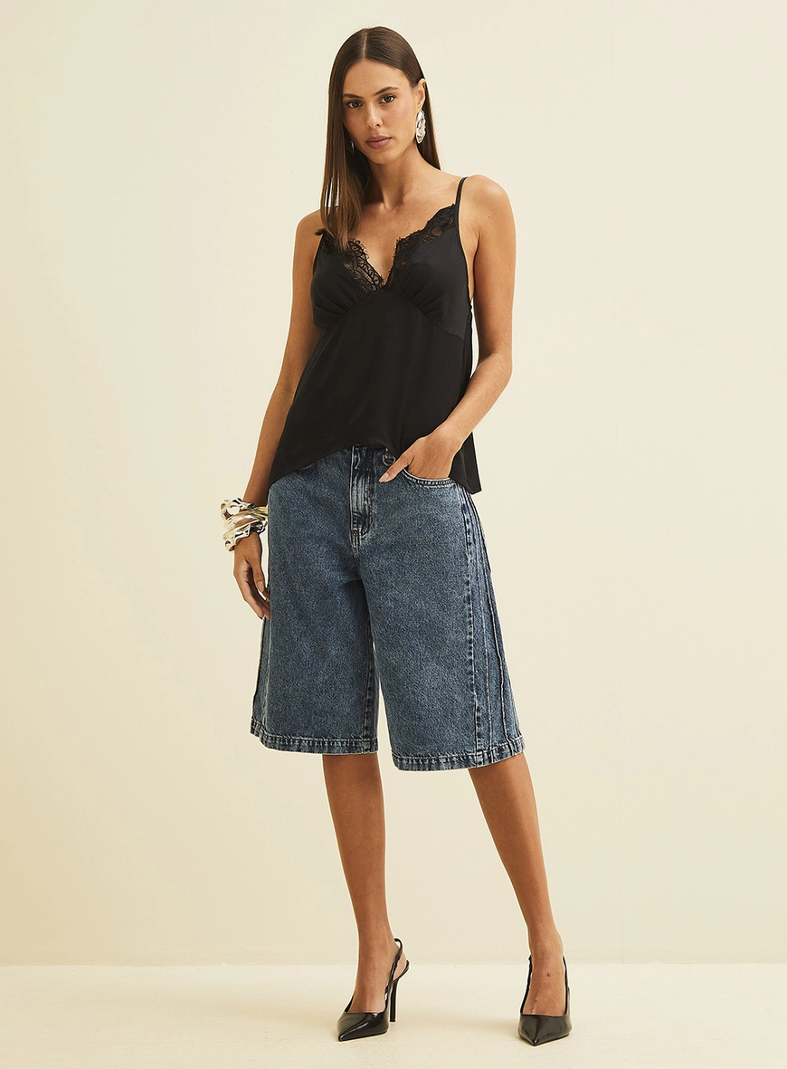 Bermuda Jeans Feminina Alongada Índigo