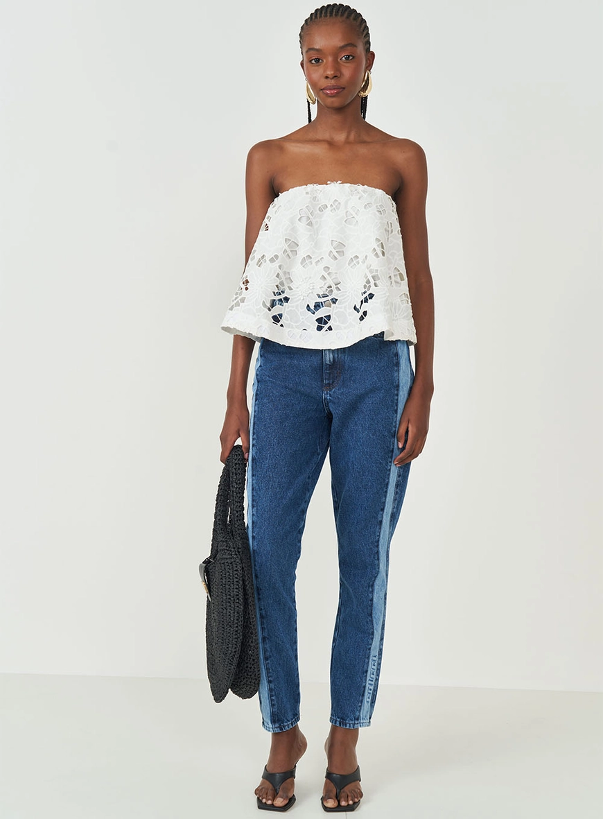Calça Jeans Bruna Mom Com Listra Lateral