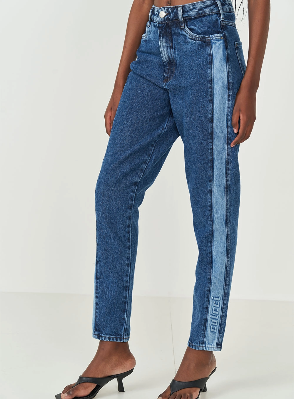 Calça Jeans Bruna Mom Com Listra Lateral Índigo